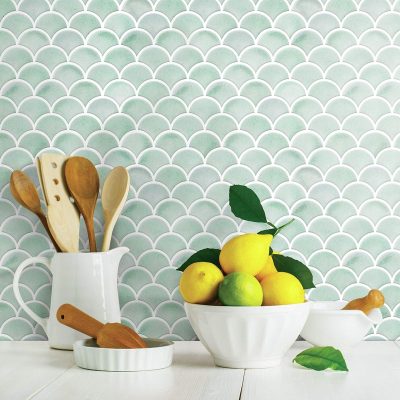 RoomMates TIL4571FLT StickTiles Aqua Scallop Peel and Stick Tile Backsplash - Image 1