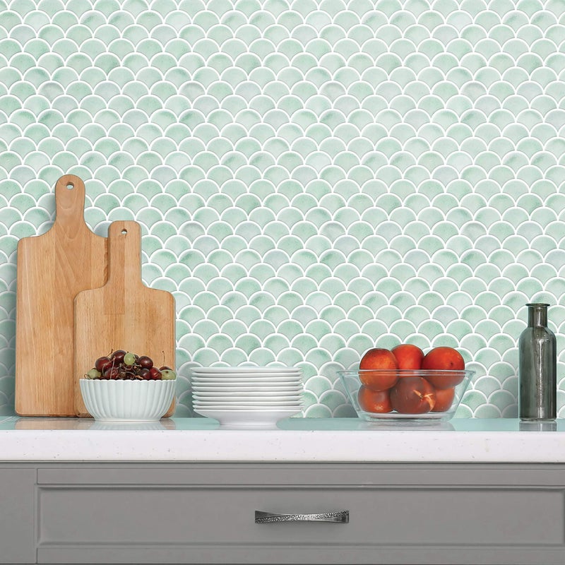 RoomMates TIL4571FLT StickTiles Aqua Scallop Peel and Stick Tile Backsplash - Image 3