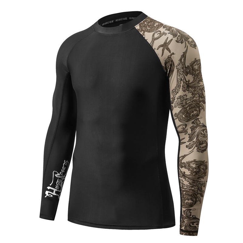 ADOREISM Mens Long Sleeve Rash Guard Surf Swim Shirt Splice UPF 50 Compression for MMA BJJ Jiu Jitsu Fishing Hiking Sea ForestXL - Image 2