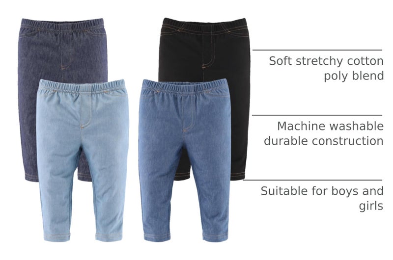 The Peanut Shell The Peanutshell Baby Boys or Girls Jeggings Set of 4-0-3 Months Size Jeans, Soft and Stretchy Pants, Boy and Girl Leggings, Infant Boy and Toddler Girl Clothes - Denim - Image 4
