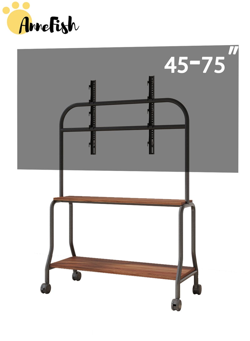 AnneFish Mobile TV Cart Easel Rolling TV Stand Universal TV Stand for 45 to 75 Inch LCD LED OLED Flat Panel Screens Rolling TV Cart With Double Shelf And Wheels Multifunction Portable Floor TV Stand with Locking Wheels For Office Home - Image 1