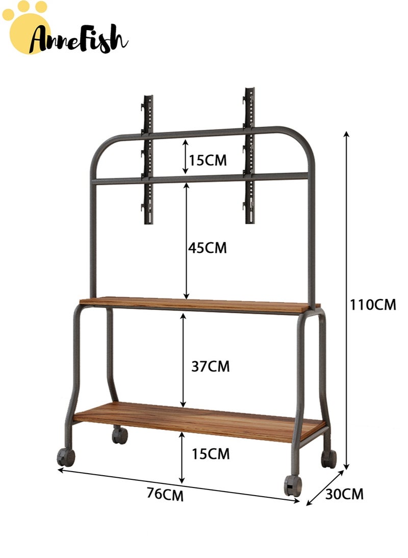 AnneFish Mobile TV Cart Easel Rolling TV Stand Universal TV Stand for 45 to 75 Inch LCD LED OLED Flat Panel Screens Rolling TV Cart With Double Shelf And Wheels Multifunction Portable Floor TV Stand with Locking Wheels For Office Home - Image 2