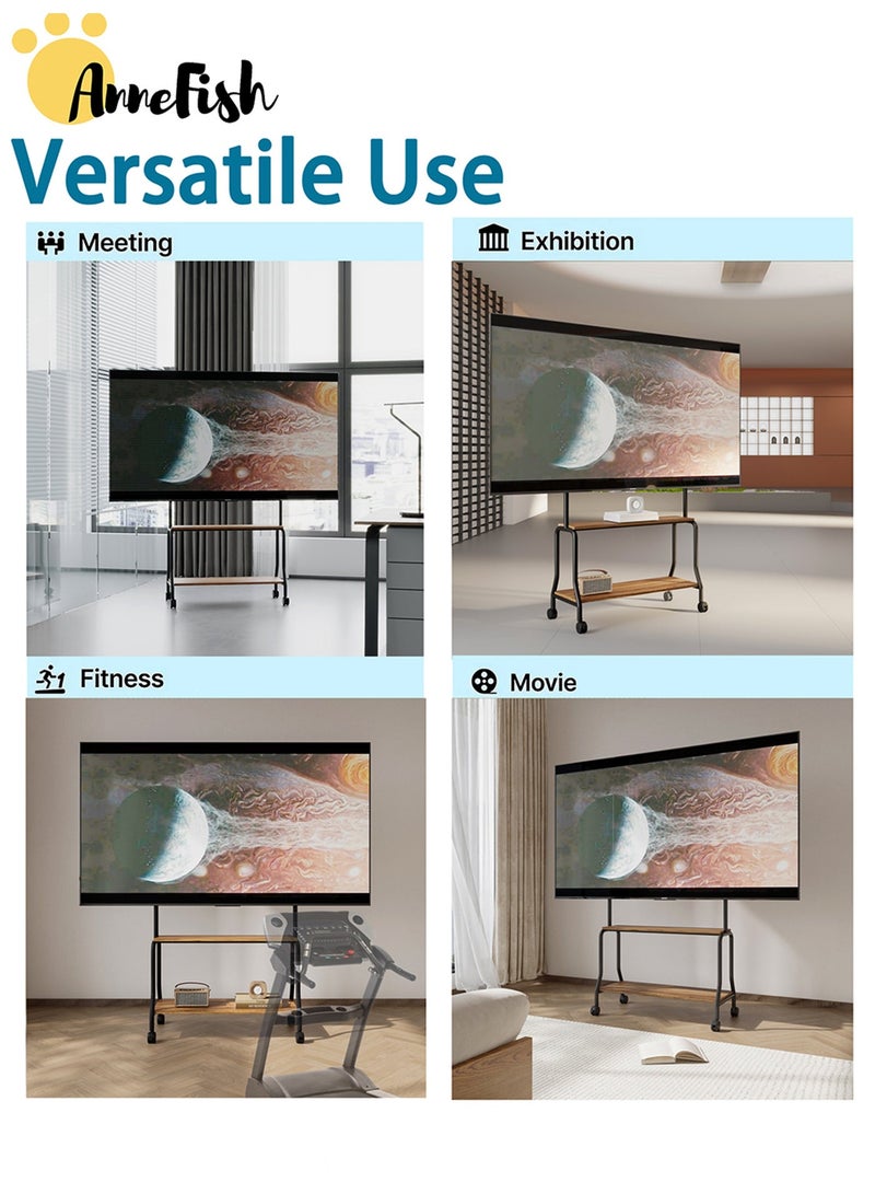 AnneFish Mobile TV Cart Easel Rolling TV Stand Universal TV Stand for 45 to 75 Inch LCD LED OLED Flat Panel Screens Rolling TV Cart With Double Shelf And Wheels Multifunction Portable Floor TV Stand with Locking Wheels For Office Home - Image 5