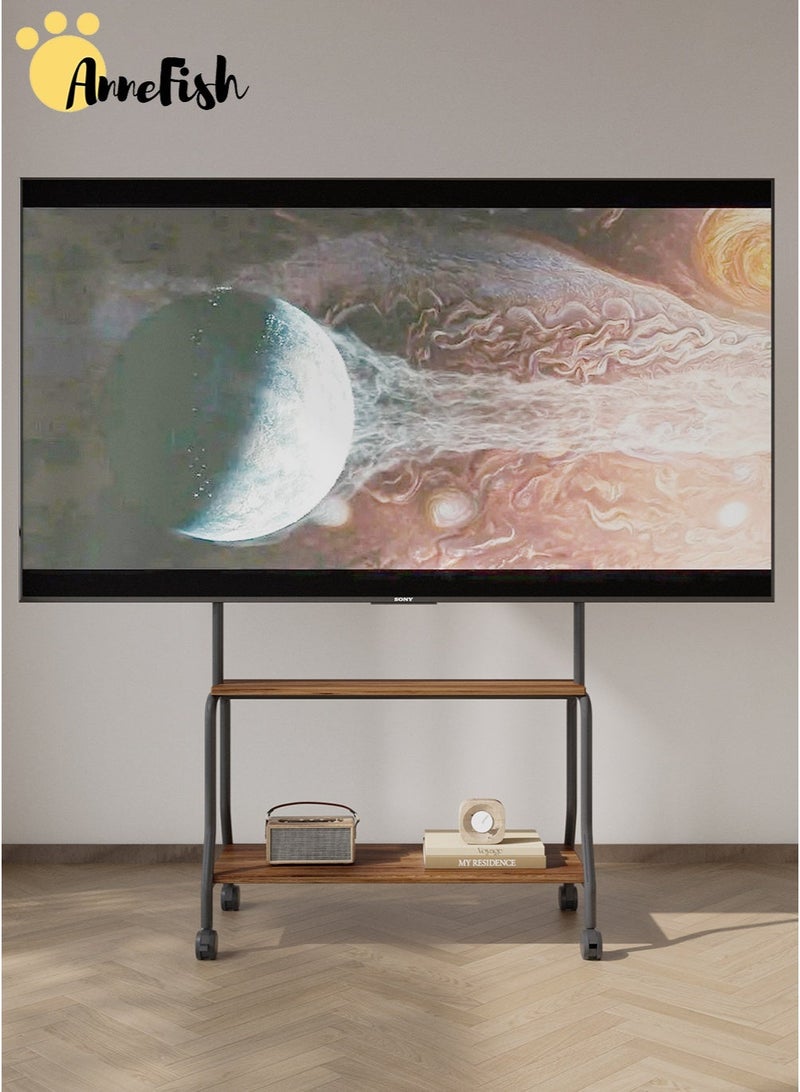 AnneFish Mobile TV Cart Easel Rolling TV Stand Universal TV Stand for 45 to 75 Inch LCD LED OLED Flat Panel Screens Rolling TV Cart With Double Shelf And Wheels Multifunction Portable Floor TV Stand with Locking Wheels For Office Home - Image 4