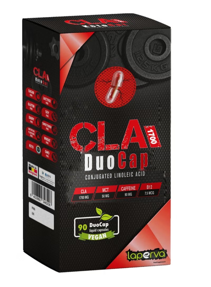 لابيرفا CLA Duo Cap Fat Burner - إنقاص الوزن ودعم قوة العضلات، مع الكافيين الطبيعي وفيتامين B12، خالٍ من الغلوتين وغير معدل وراثيًا - 90 كبسولة مزدوجة