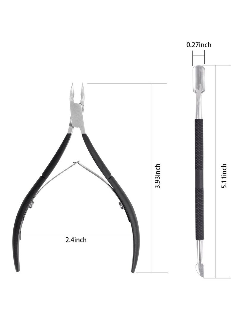 KHAJUL 2 PCS Cuticle Trimmer with Cuticle Pusher, Cuticle Remover, Cuticle Nipper, Professional Stainless Steel Cuticle Cutter Clipper, Durable Pedicure Manicure Tools for Fingernails and Toenails (Black)  - Image 2