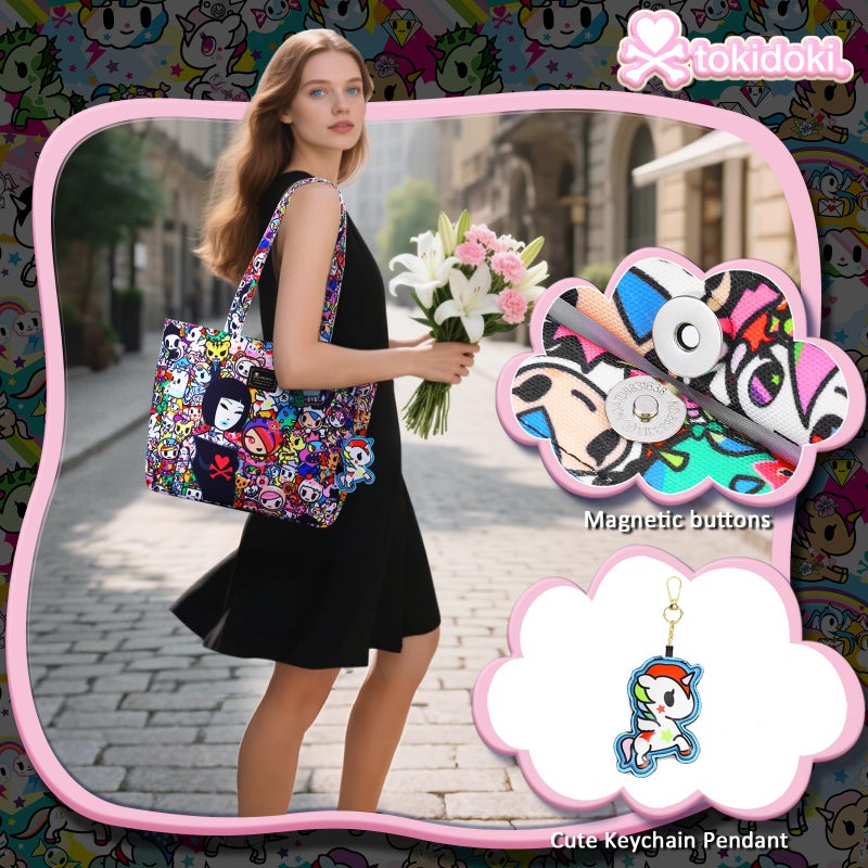 tokidoki Tote Bag for Women Large Shoulder Bag with Unicorno Keychain Cute Tote Handbag for College Work Travel - Image 2