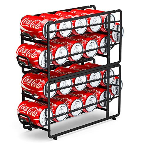 CANYAVE Soda Can Organizer Storage Rack, 2 Pack Stackable Beverage Soda Can Dispenser Organizer Holder for Refrigerator, Cabinet, Pantry (Black) - Image 1
