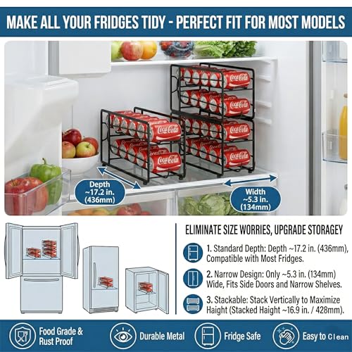 CANYAVE Soda Can Organizer Storage Rack, 2 Pack Stackable Beverage Soda Can Dispenser Organizer Holder for Refrigerator, Cabinet, Pantry (Black) - Image 4