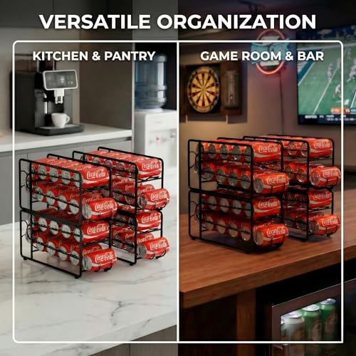 CANYAVE Soda Can Organizer Storage Rack, 2 Pack Stackable Beverage Soda Can Dispenser Organizer Holder for Refrigerator, Cabinet, Pantry (Black) - Image 5