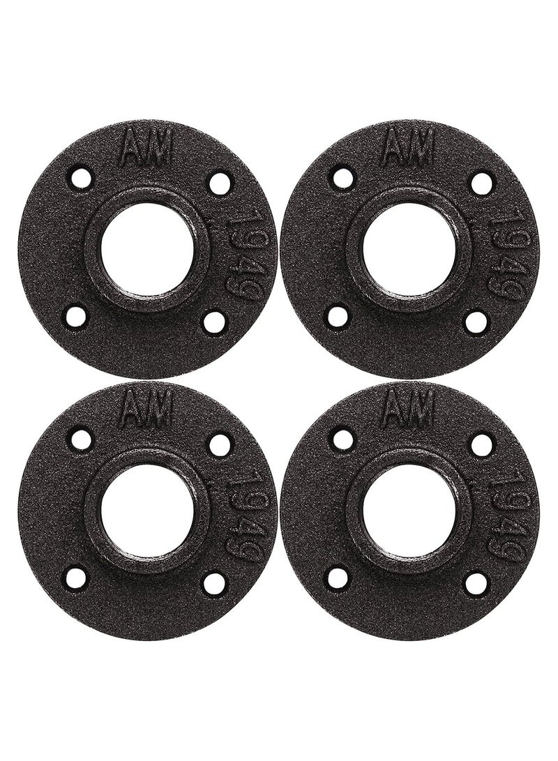 Black Floor with Threaded Hole, Malleable Iron Pipe for Industrial Vintage Style, DIY Project, Shelving Decoration, Furniture, 4PCS (1 Inch) - Image 1