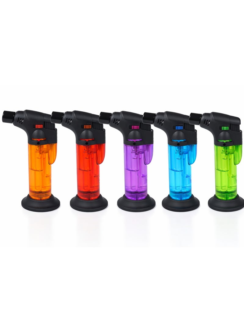 سيف مجموعة من 5 ولاعات قابلة لإعادة التعبئة تعمل بغاز البوتان - لهب متعدد الألوان قابل للتعديل مع قفل أمان - Image 1