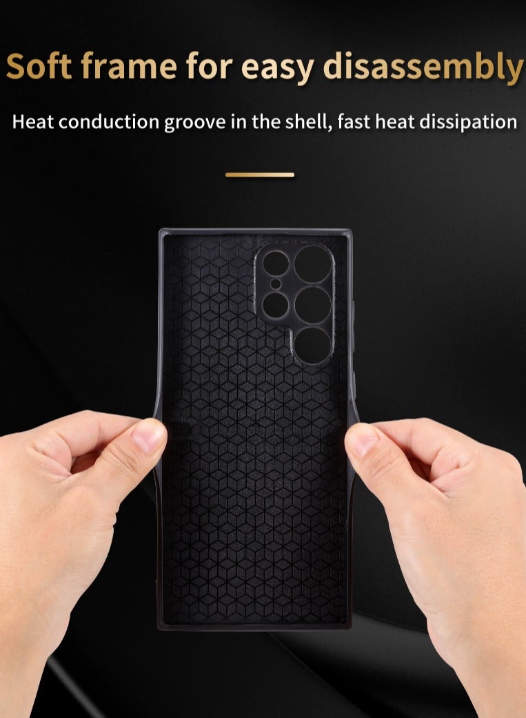 For Samsung Galaxy S23 Ultra Anti-scratch Phone Case Imprinted Leather Coated TPU Cover - Brown