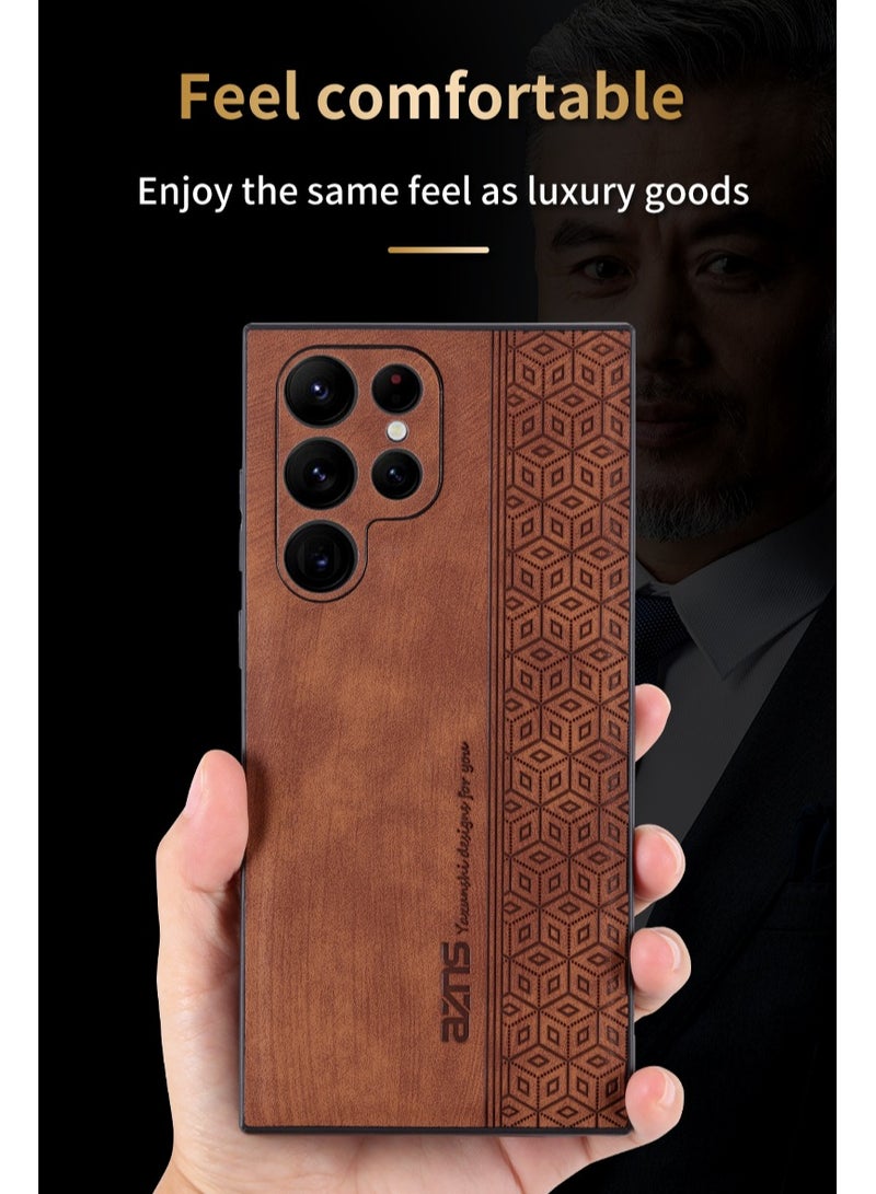 For Samsung Galaxy S23 Ultra Anti-scratch Phone Case Imprinted Leather Coated TPU Cover - Brown