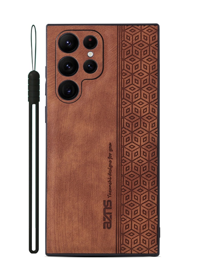 For Samsung Galaxy S23 Ultra Anti-scratch Phone Case Imprinted Leather Coated TPU Cover - Brown