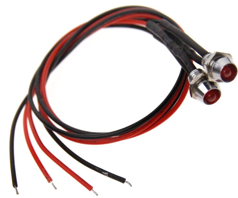 Micro Traders 2pcs 0.24inch Car Panel Indicator Lamp Warning Light 12V Red LED Metal Truck Van - Image 1