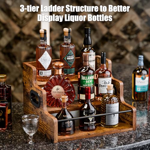 KLM Liquor Bottle Display Shelf, Coffee Syrup Rack Organizer, 3 Step Countertop Liquor Wine Rack, mini bar,liquor cabinet, Home Retro Bar Shelf Stand for Liquor Whiskey, Spirits - Image 5