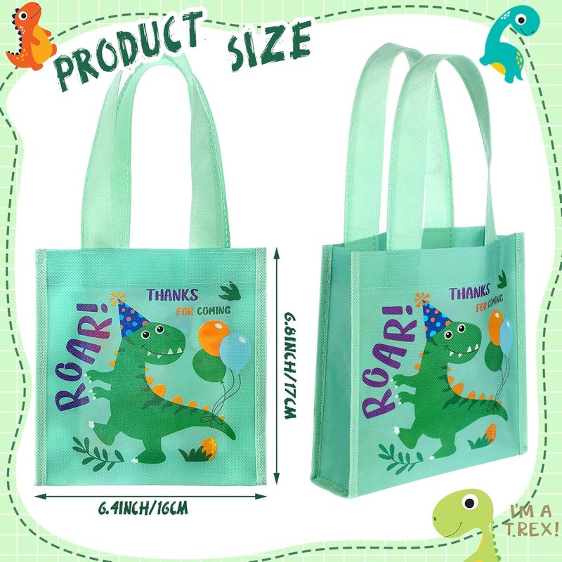 Kajaia 24 Pieces Small Dinosaur Party Favor Bags Dinosaur Gift Reusable Goody Candy Dino Non Woven Tote Treat Bags with Handles for Kids 68 x 64 InchLively Style - Image 2