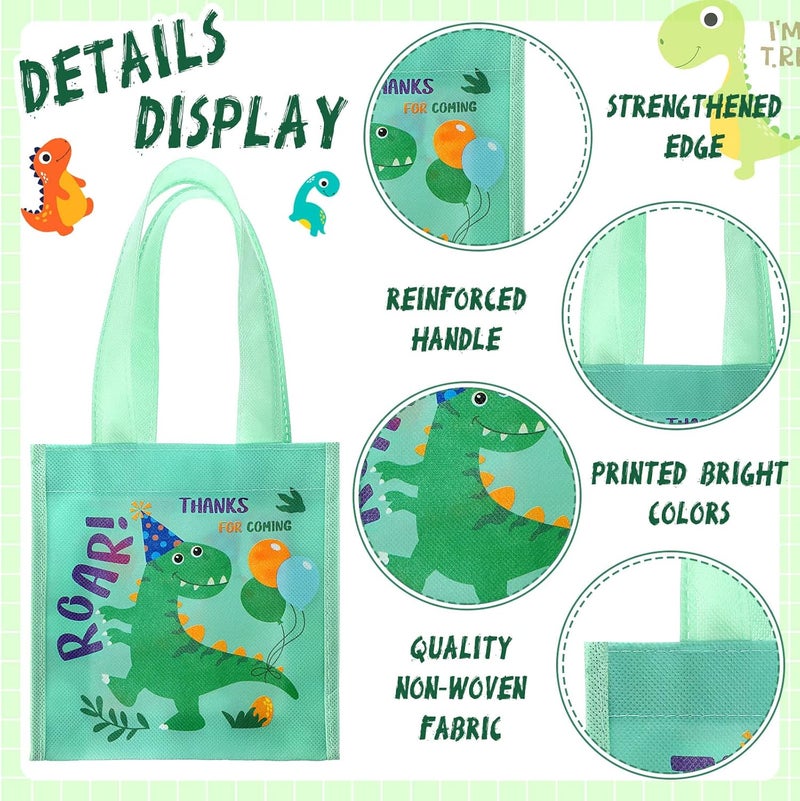 Kajaia 24 Pieces Small Dinosaur Party Favor Bags Dinosaur Gift Reusable Goody Candy Dino Non Woven Tote Treat Bags with Handles for Kids 68 x 64 InchLively Style - Image 4