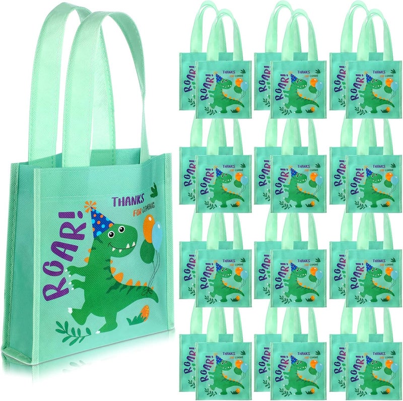 Kajaia 24 Pieces Small Dinosaur Party Favor Bags Dinosaur Gift Reusable Goody Candy Dino Non Woven Tote Treat Bags with Handles for Kids 68 x 64 InchLively Style - Image 1