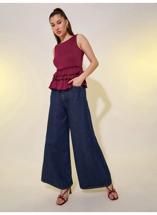 تايك تو Take Two Solid Sleeveless Ruffled Hem Cami