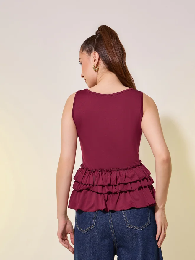 Styli Solid Sleeveless Ruffled Hem Cami