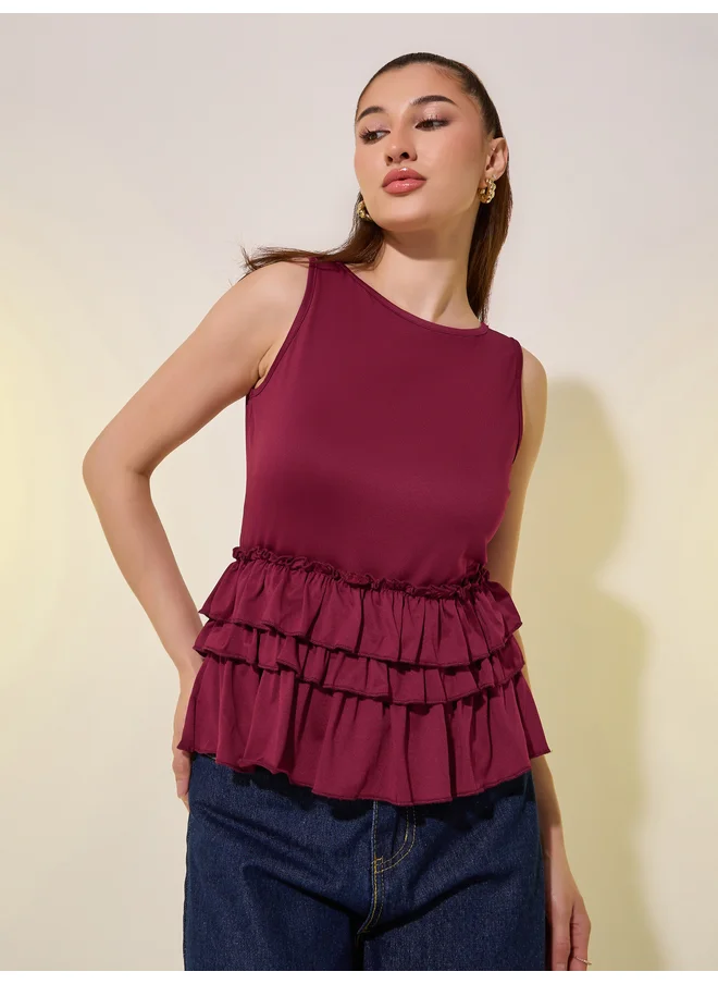 تايك تو Take Two Solid Sleeveless Ruffled Hem Cami