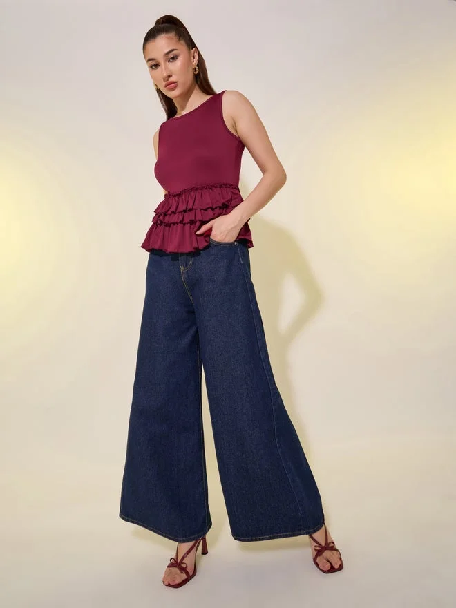 Take Two Solid Sleeveless Ruffled Hem Cami