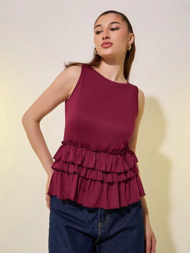 Take Two Solid Sleeveless Ruffled Hem Cami