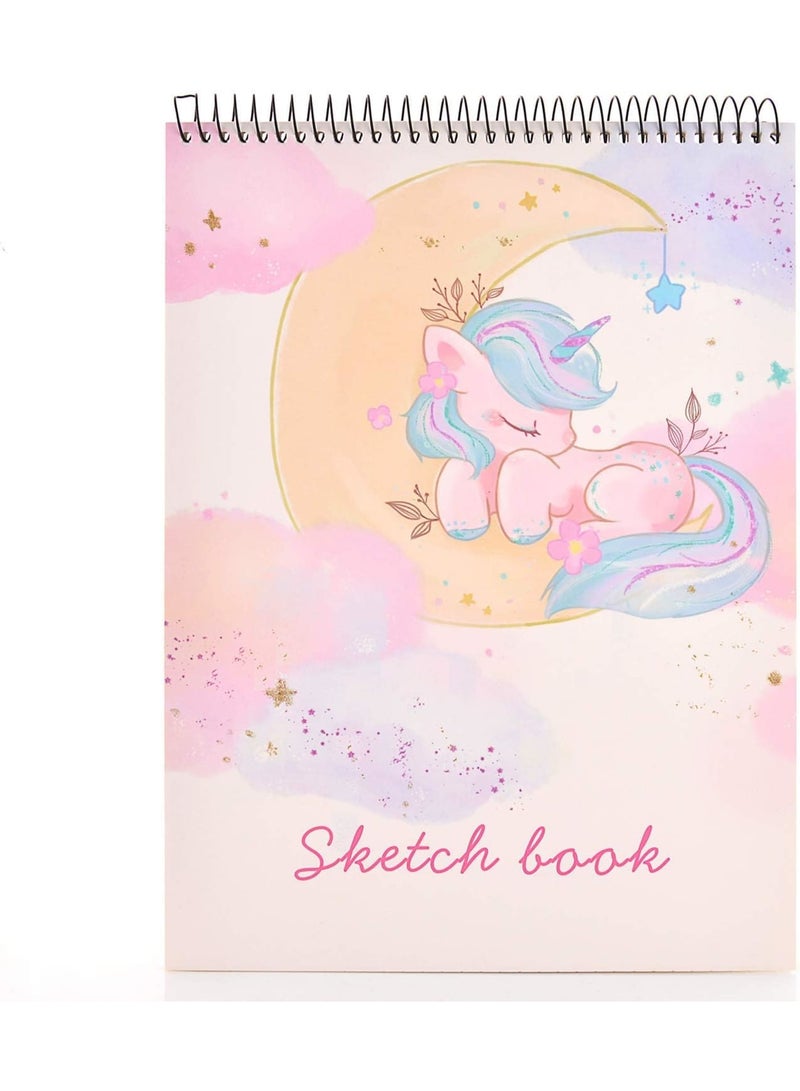 SOLARAE دفتر رسم، 8”X11.5” 100 صفحة (110gsm)، دفتر رسم فني ملزم حلزوني، ورق رسم متين خالي من الأحماض للرسم، الطلاء، الرسم التخطيطي أو الكتابة العشوائية، غلاف وردي، ورق أبيض - Image 1