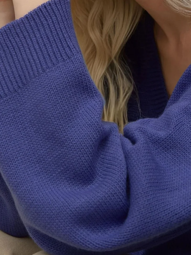 HICCUP Cornflower Blue Thick Knit V-neck Sweater for Women | Best Price UAE