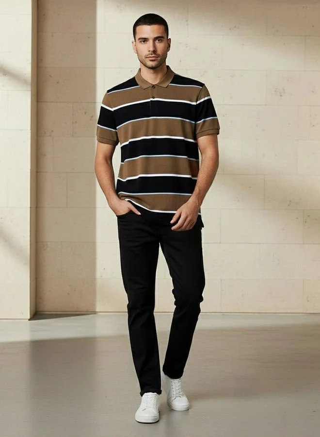 Splash FAV Men Short Sleeve Striped Polo T shirt