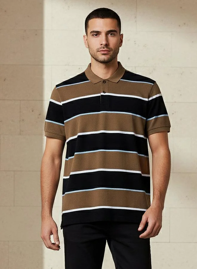 Splash FAV Men Short Sleeve Striped Polo T shirt