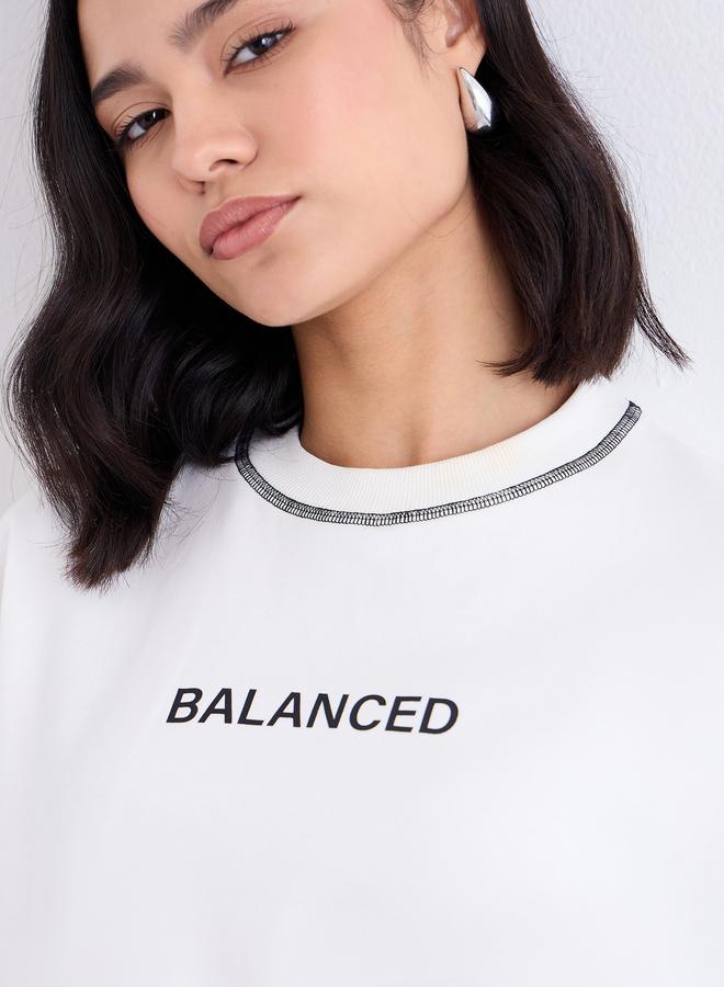 Styli Off White Longline Embroidered Slogan Sweatshirt - Image 4