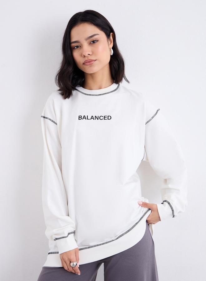 Styli Off White Longline Embroidered Slogan Sweatshirt - Image 3