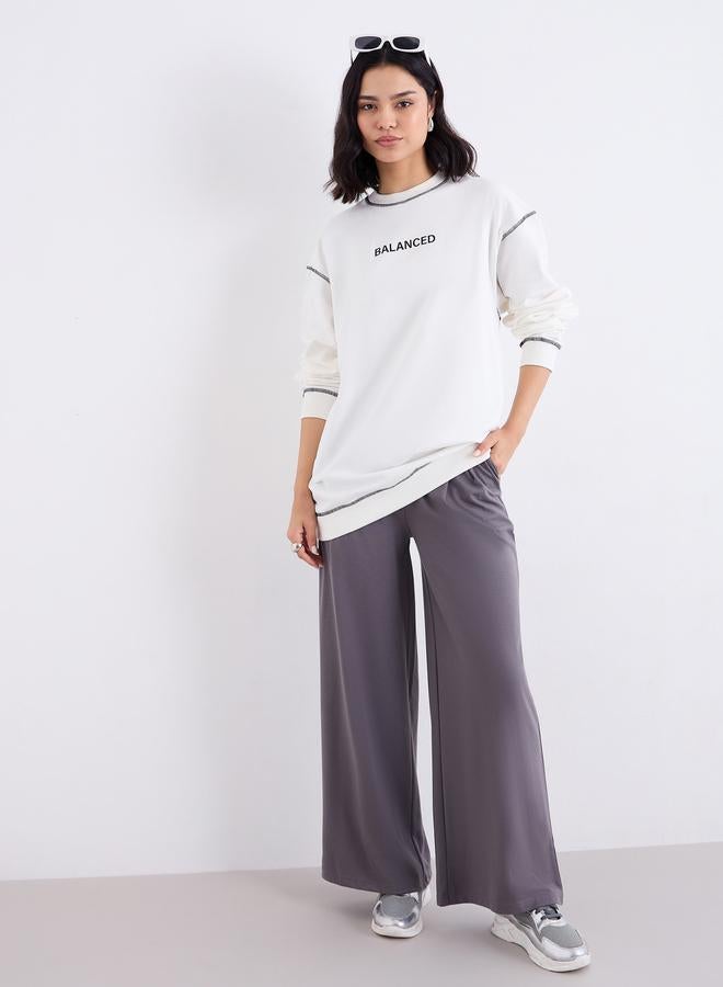 Styli Off White Longline Embroidered Slogan Sweatshirt - Image 2