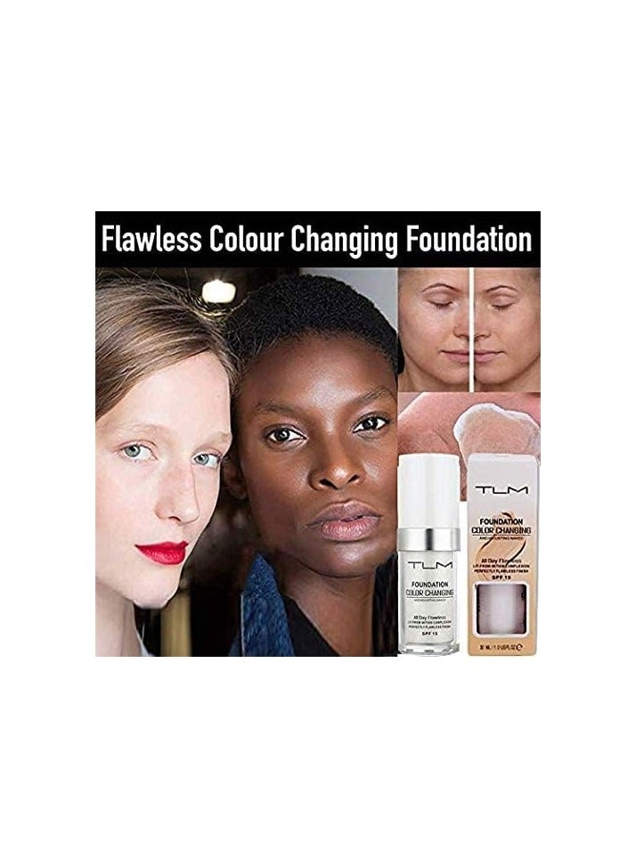 TailaiMei TLM Flawless Colour Changing Foundation Makeup, Concealer Cover Cream, Warm Skin Tone Foundation liquid, Base Nude Face Moisturizing Liquid Cover Concealer for Women and Girls - Image 3