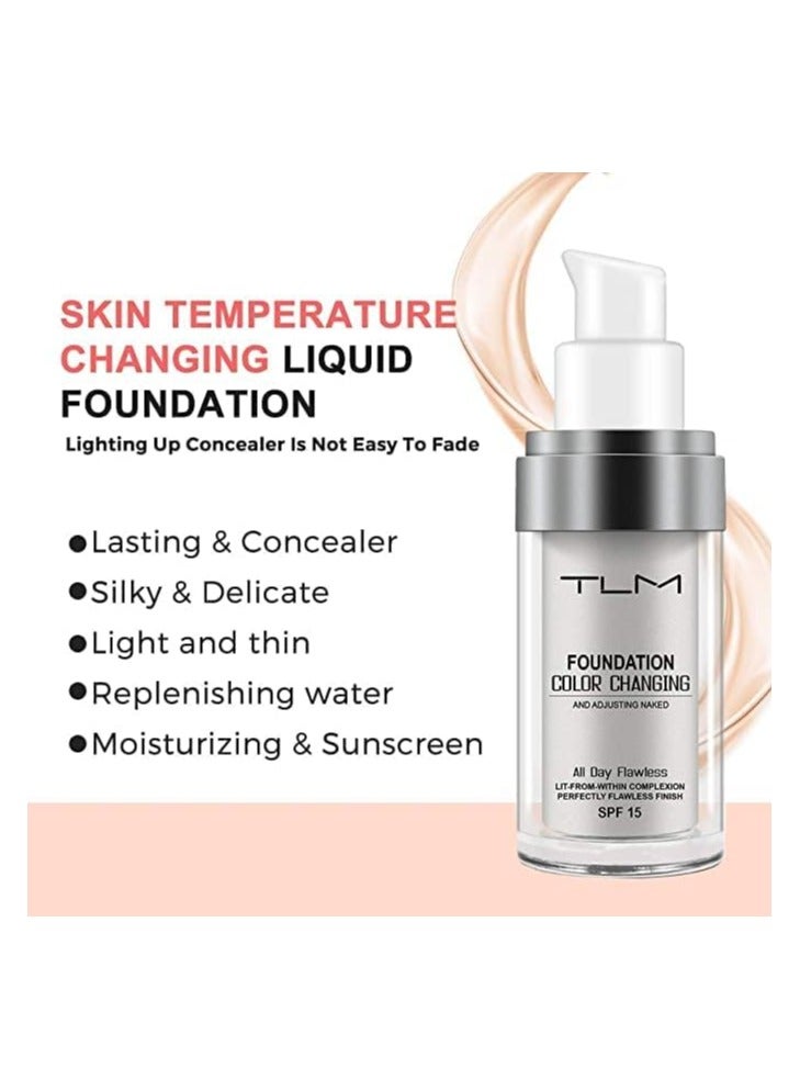 TailaiMei TLM Flawless Colour Changing Foundation Makeup, Concealer Cover Cream, Warm Skin Tone Foundation liquid, Base Nude Face Moisturizing Liquid Cover Concealer for Women and Girls - Image 4