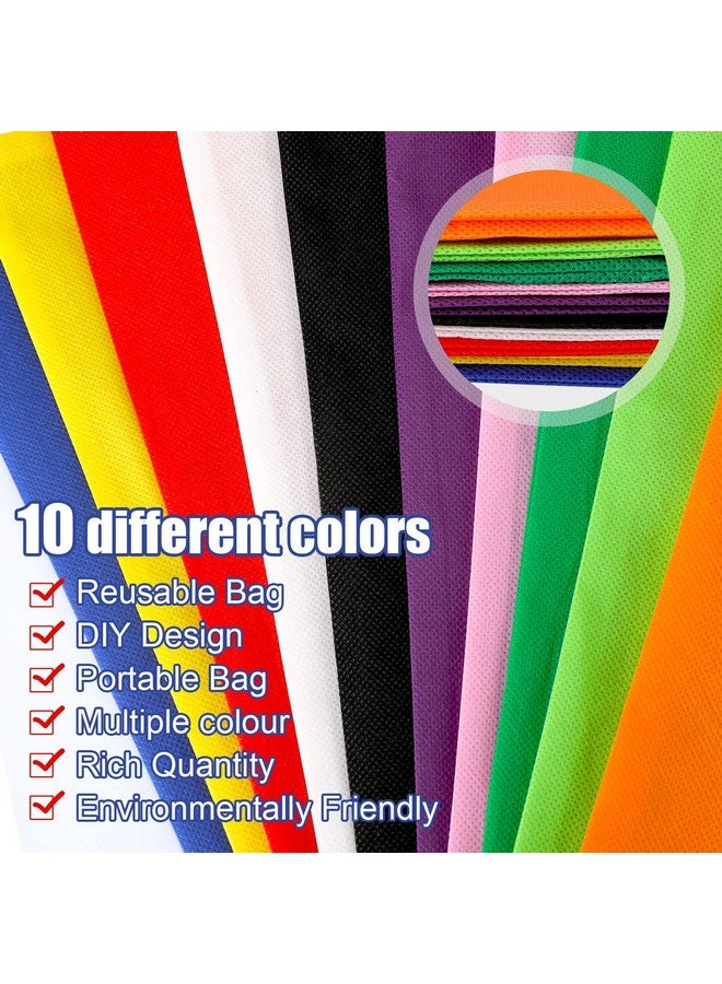 Woanger 100 Pieces Bulk Tote Bags Reusable Shopping Canvas Bags 15'' x 16'' Non Woven Fabric Grocery Pounch with Handles Cloth Fabric Reusable Totes Birthday Party Home Travel, 10 Colors - Image 3