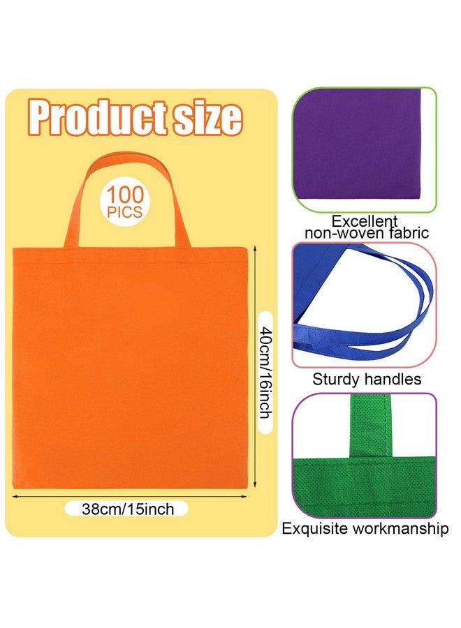 Woanger 100 Pieces Bulk Tote Bags Reusable Shopping Canvas Bags 15'' x 16'' Non Woven Fabric Grocery Pounch with Handles Cloth Fabric Reusable Totes Birthday Party Home Travel, 10 Colors - Image 2