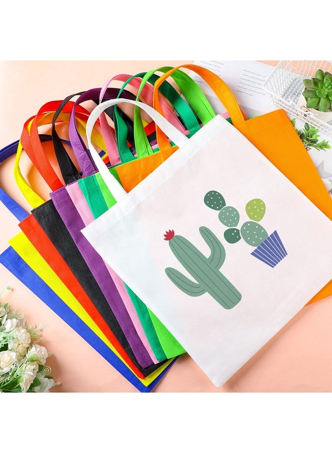Woanger 100 Pieces Bulk Tote Bags Reusable Shopping Canvas Bags 15'' x 16'' Non Woven Fabric Grocery Pounch with Handles Cloth Fabric Reusable Totes Birthday Party Home Travel, 10 Colors - Image 5
