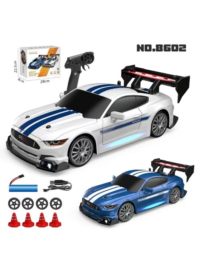 Half-scale Remote Control Drift Car Four-wheel Drive High-speed Car 2.4g Children's Toy Lights GTR Competitive Remote Control Car-Color:1:24 White Wild Horse Stepless Variable Speed-Scale:2 Batteries  - Image 1