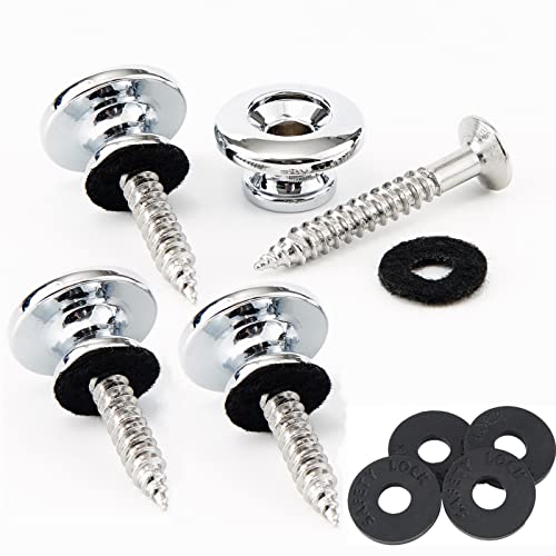 Miwayer Guitar Strap Locks Ukulele Straplock Bass Strap Buttons Metal Strap Retainer System with Strap Blocks (Chrome Silver 4 PCS) - Image 1
