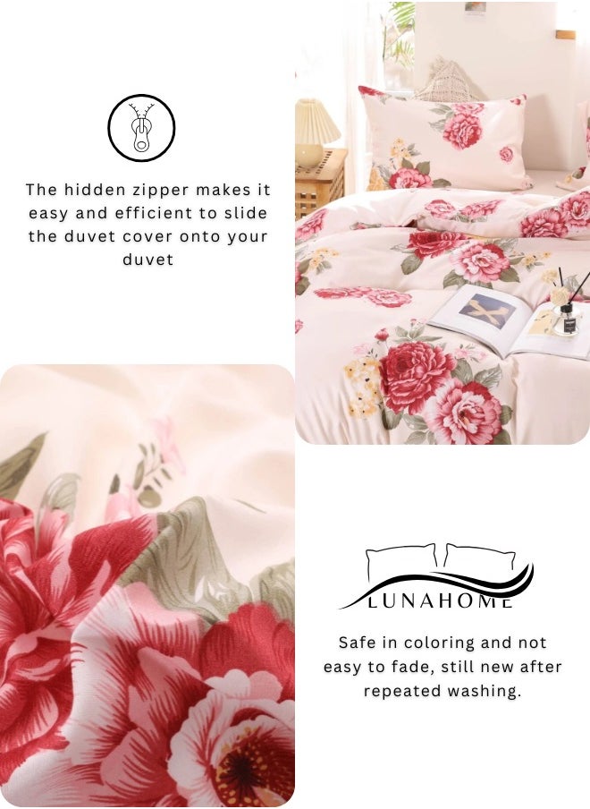 LUNA Home - Single size, 4-piece beautiful rose design in a lovely shade of pink. - Image 1