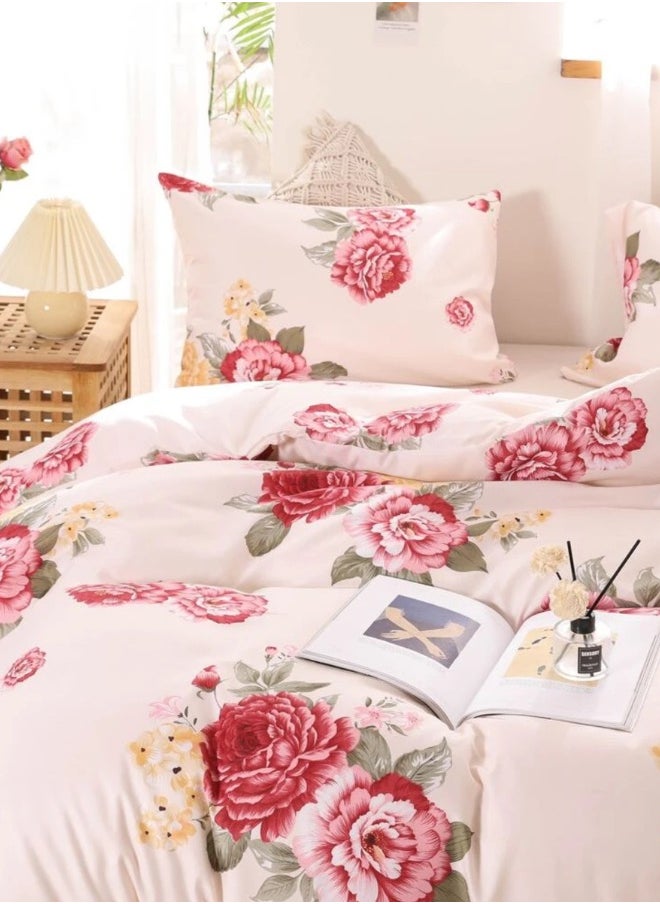LUNA Home - Single size, 4-piece beautiful rose design in a lovely shade of pink. - Image 1