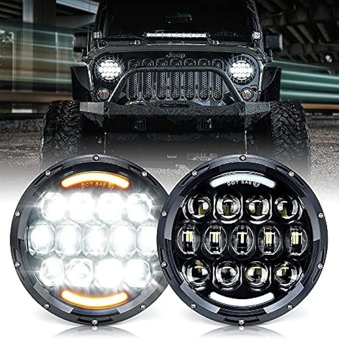 Xprite مصابيح أمامية LED بقوة 105 وات مع شعاع HiLo DRL وإشارة انعطاف باللون الكهرماني، مصابيح أمامية دائرية مقاس 7 بوصات متوافقة مع Jeep Wrangler Jk Tj Lj 1997-2018 معتمدة من وزارة النقل - Image 2