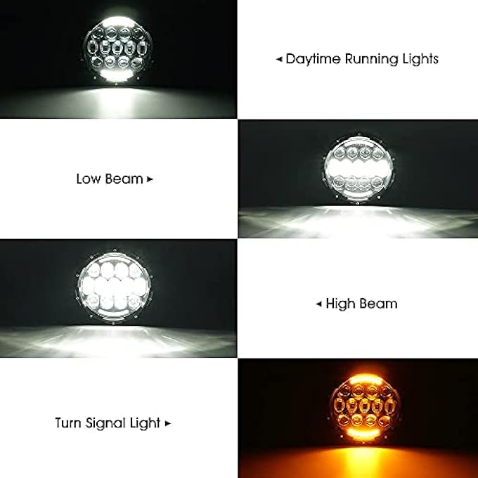 Xprite مصابيح أمامية LED بقوة 105 وات مع شعاع HiLo DRL وإشارة انعطاف باللون الكهرماني، مصابيح أمامية دائرية مقاس 7 بوصات متوافقة مع Jeep Wrangler Jk Tj Lj 1997-2018 معتمدة من وزارة النقل - Image 3