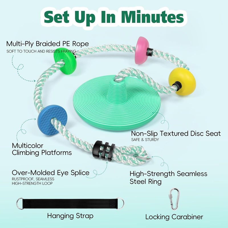 ZNCMRR Tree Swings for Kids Outdoor Rope Swing for Tree Climbing Rope for Kids Disc Swing Indoor Outdoor Swing Set Accessories(Candy Green) - Image 5