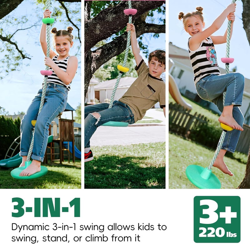 ZNCMRR Tree Swings for Kids Outdoor Rope Swing for Tree Climbing Rope for Kids Disc Swing Indoor Outdoor Swing Set Accessories(Candy Green) - Image 2
