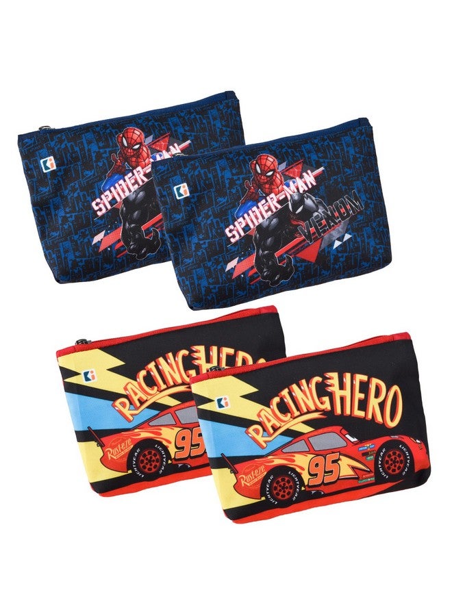 Kuber Industries Kuber Industries Pack of 4 Pencil Pouch | Square Stationary Pouch | Pen-Pencil Box for Kids | School Geometry Pouch | Pencil Utility Bag | Zipper Pencil Organizer | Navy Blue & Red  - Image 1